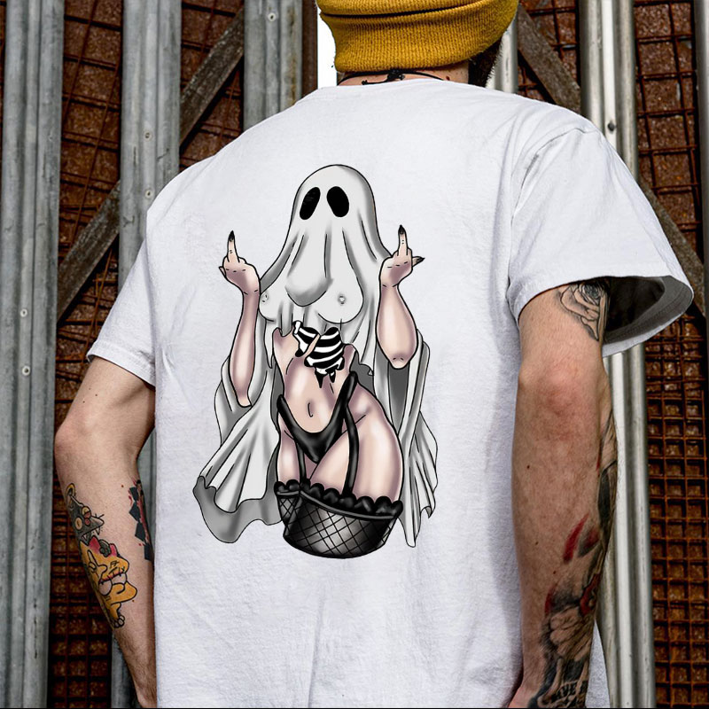 Defiant Ghost with Sexy Figure Naughty Print T-shirt Image - 2
