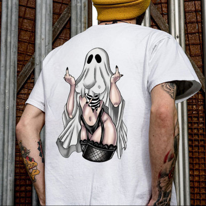 Defiant Ghost with Sexy Figure Naughty Print T-shirt Image - 2