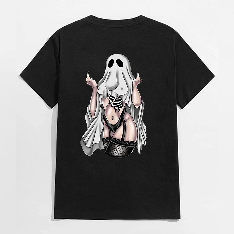 Defiant Ghost with Sexy Figure Naughty Print T-shirt Image - 5
