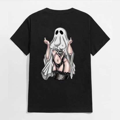 Defiant Ghost with Sexy Figure Naughty Print T-shirt Image - 5