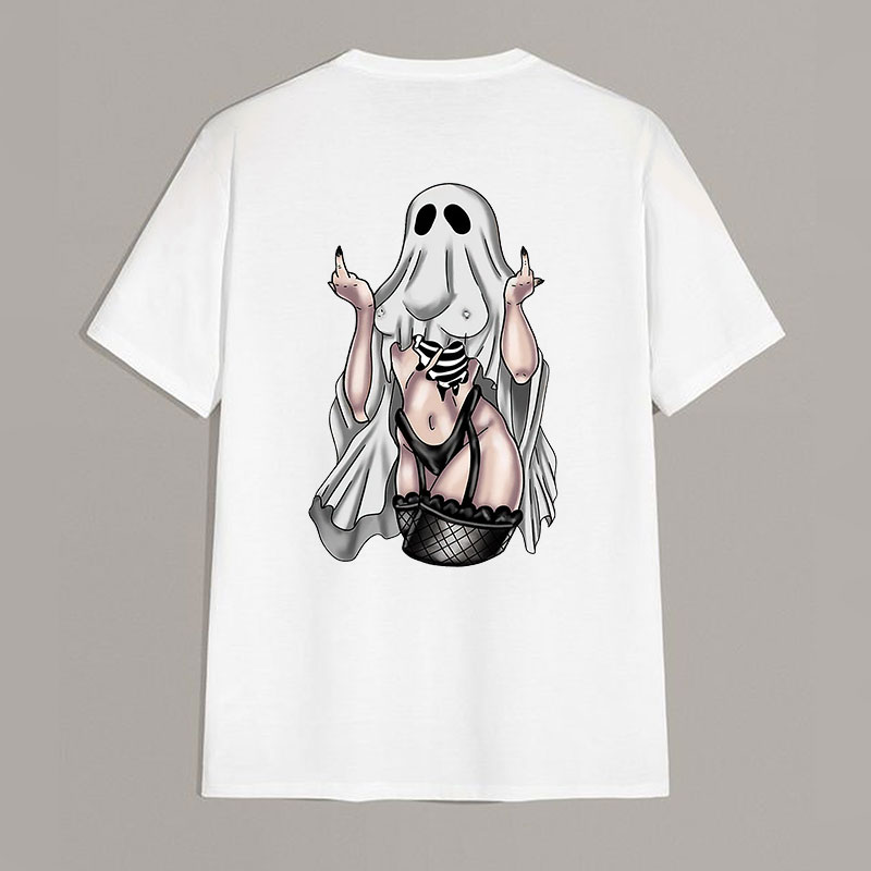 Defiant Ghost with Sexy Figure Naughty Print T-shirt Image - 6