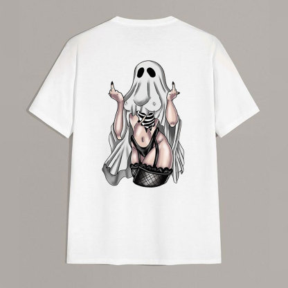 Defiant Ghost with Sexy Figure Naughty Print T-shirt Image - 6