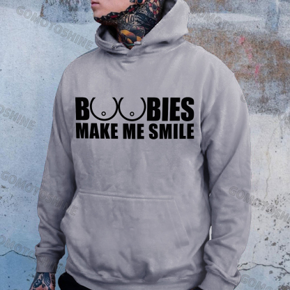 BOOBIES MAKE ME SMILE Casual Graphic Black Print Hoodie Image - 4