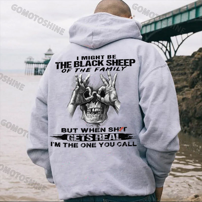 I MIGHT BE THE BLACK SHEEP OF THE FAMILY Skull With OK Print Men's Hoodie Image - 3