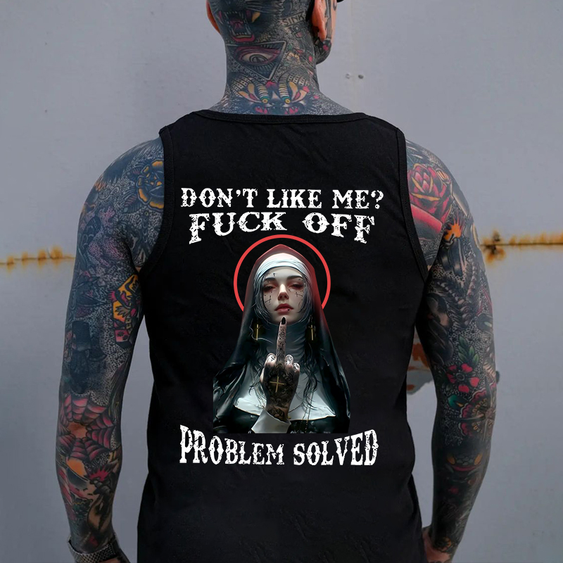 DON'T LIKE ME F*CK OFF Defiant Nun Print Men's Vest Image - 1