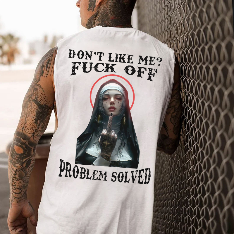 DON'T LIKE ME F*CK OFF Defiant Nun Print Men's Vest Image - 2