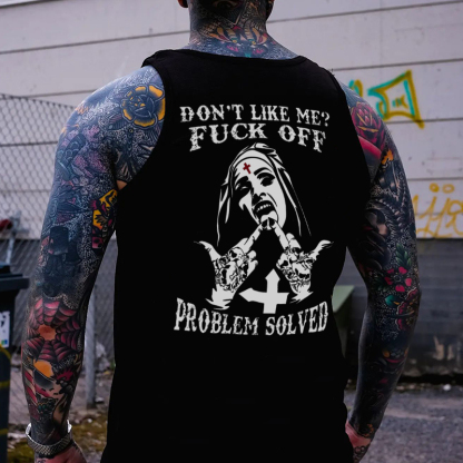 DON'T LIKE ME F*CK OFF Defiant Nun Print Men's Vest Image - 1