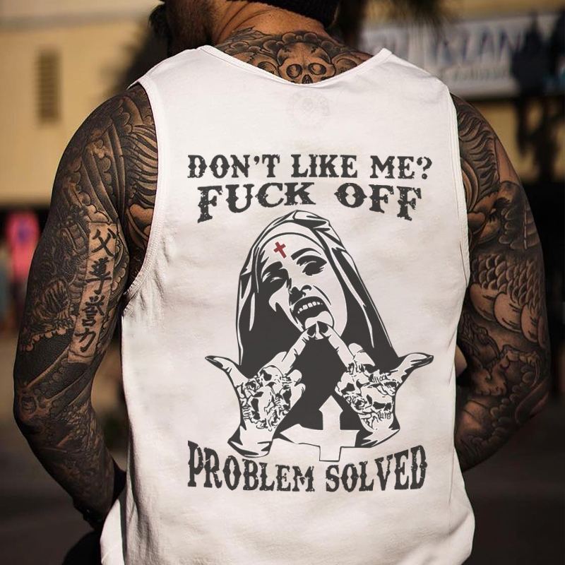 DON'T LIKE ME F*CK OFF Defiant Nun Print Men's Vest Image - 2