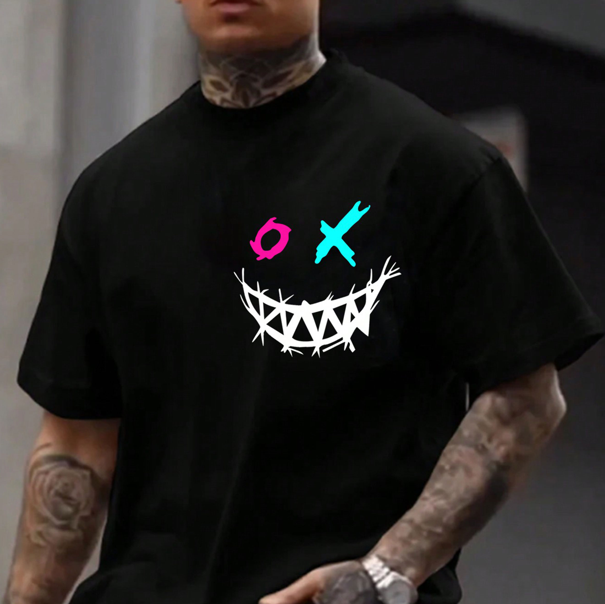 Evil Emoji Modern Style Black Print T-Shirt Image - 1