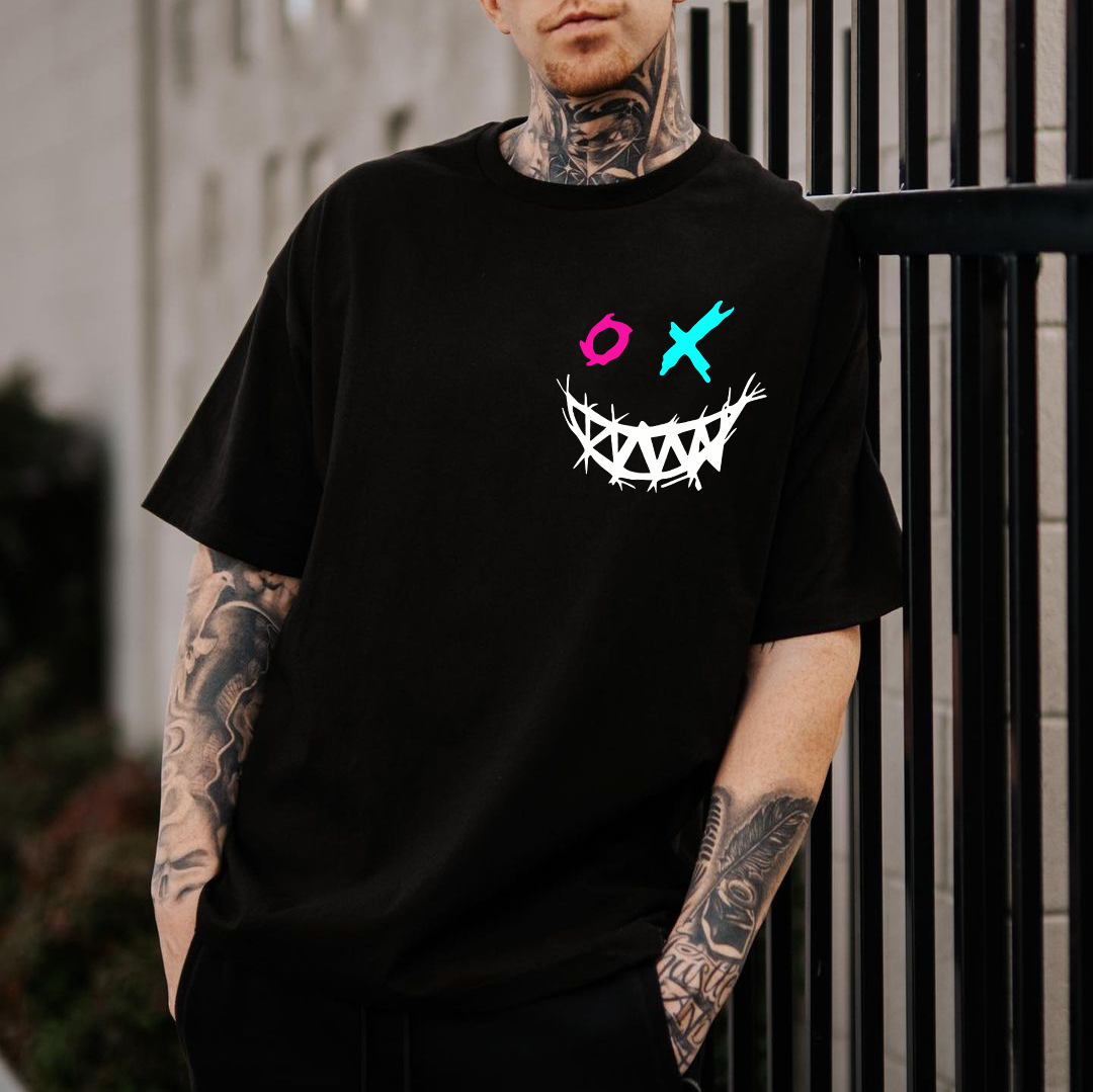 Evil Emoji Modern Style Black Print T-Shirt Image - 2
