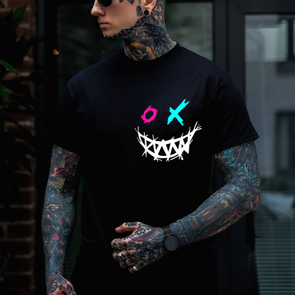 Evil Emoji Modern Style Black Print T-Shirt Image - 3