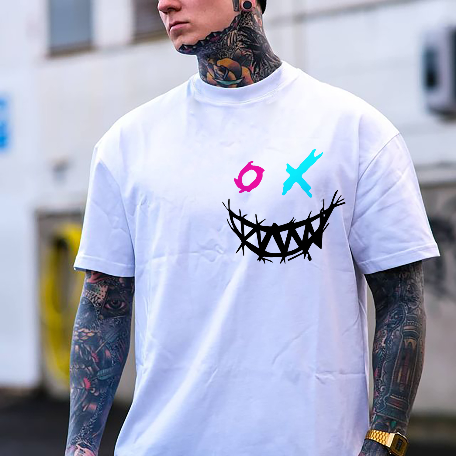 Evil Emoji Modern Style Black Print T-Shirt Image - 4