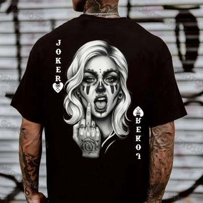 Poker Defiant Joker Lady Print Men's T-shirt Image - 1