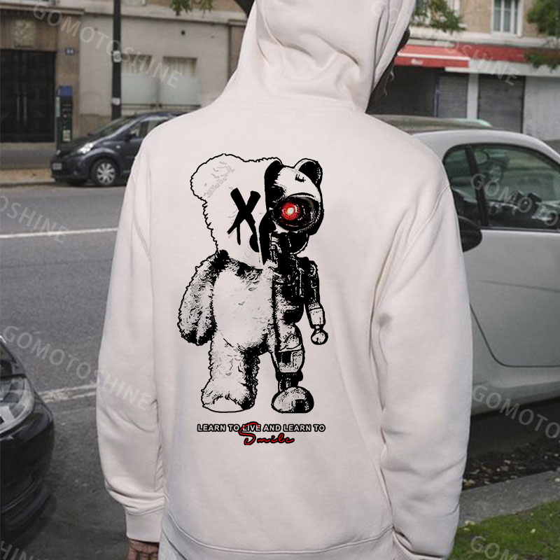 LEARN TO LIVE AND LEARN TO SMILE Deconstruction Bear Print Men's Hoodie