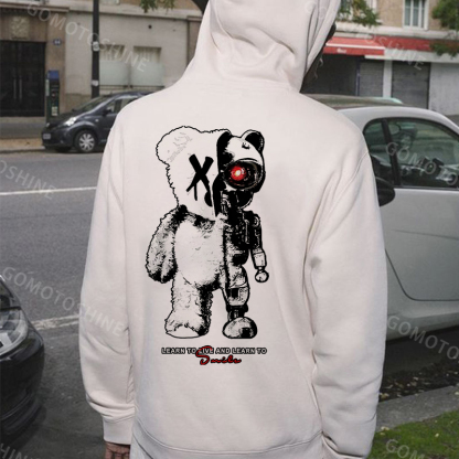 LEARN TO LIVE AND LEARN TO SMILE Deconstruction Bear Print Men's Hoodie