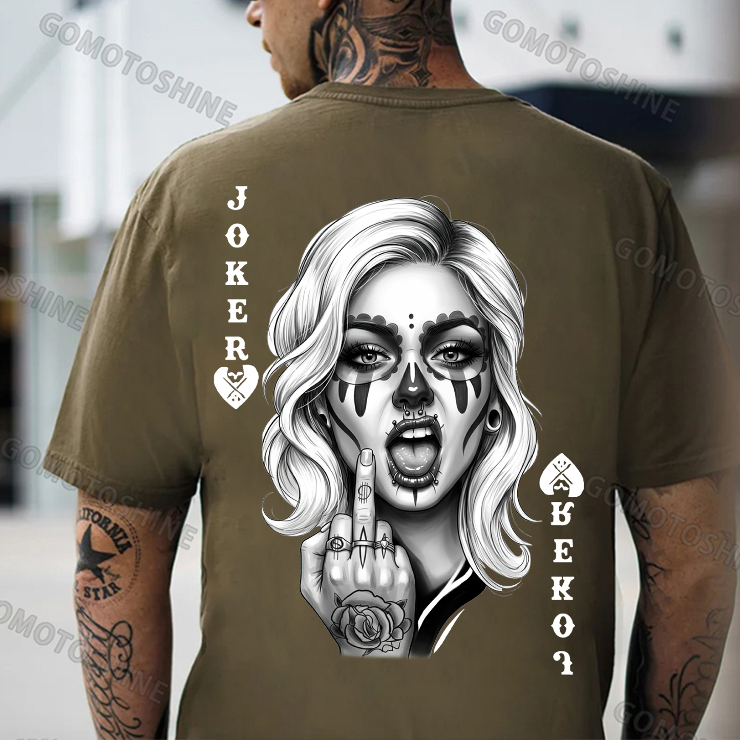 Poker Defiant Joker Lady Print Men's T-shirt Image - 5
