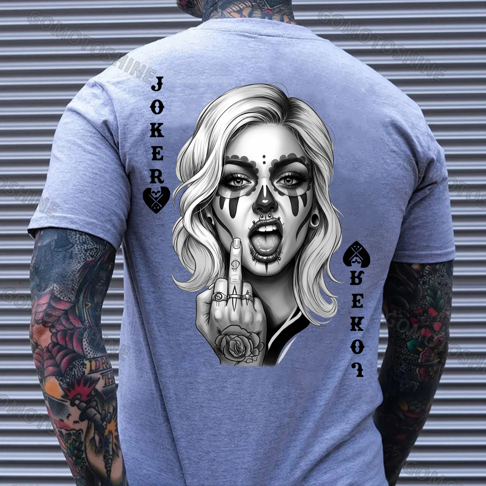 Poker Defiant Joker Lady Print Men's T-shirt Image - 3