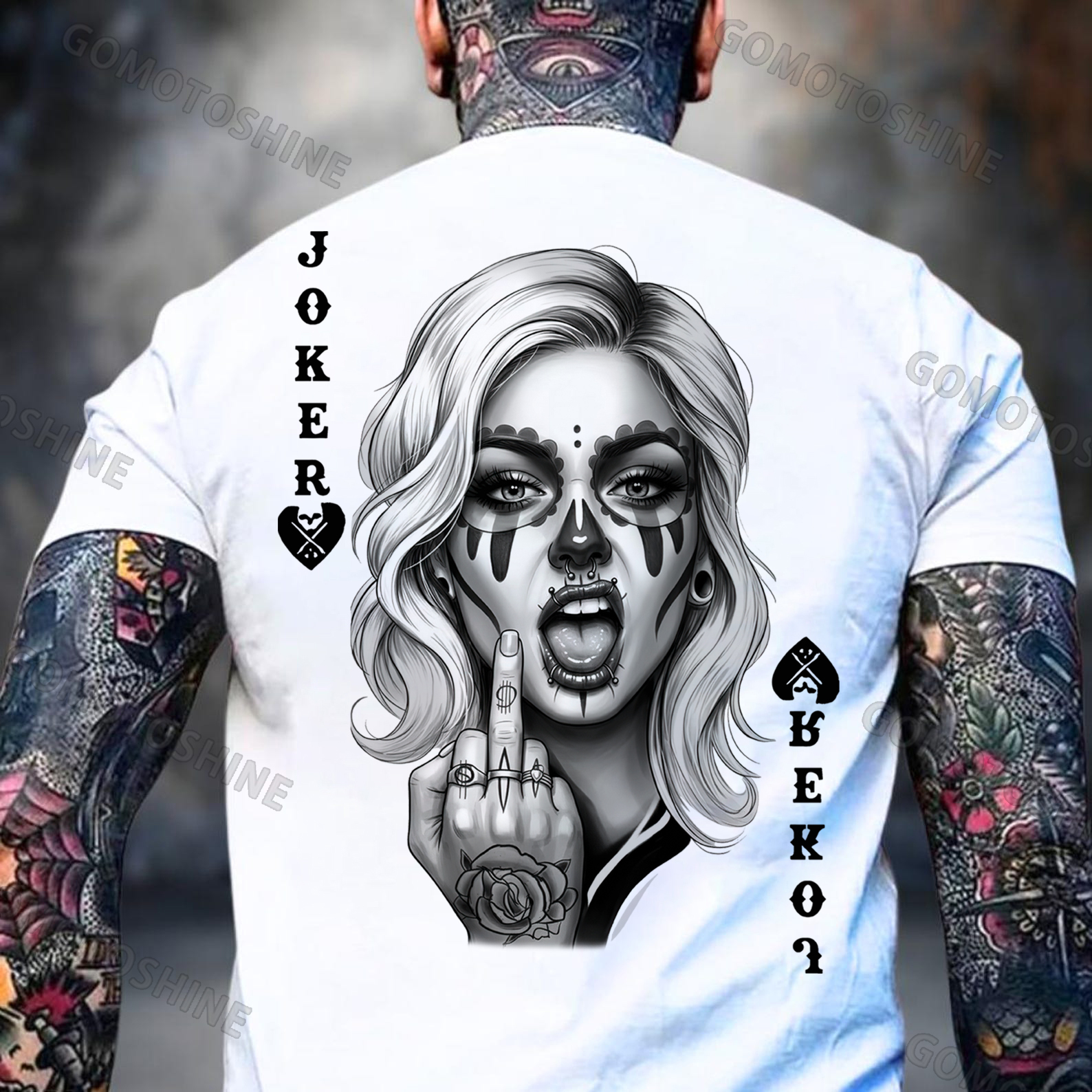 Poker Defiant Joker Lady Print Men's T-shirt Image - 2