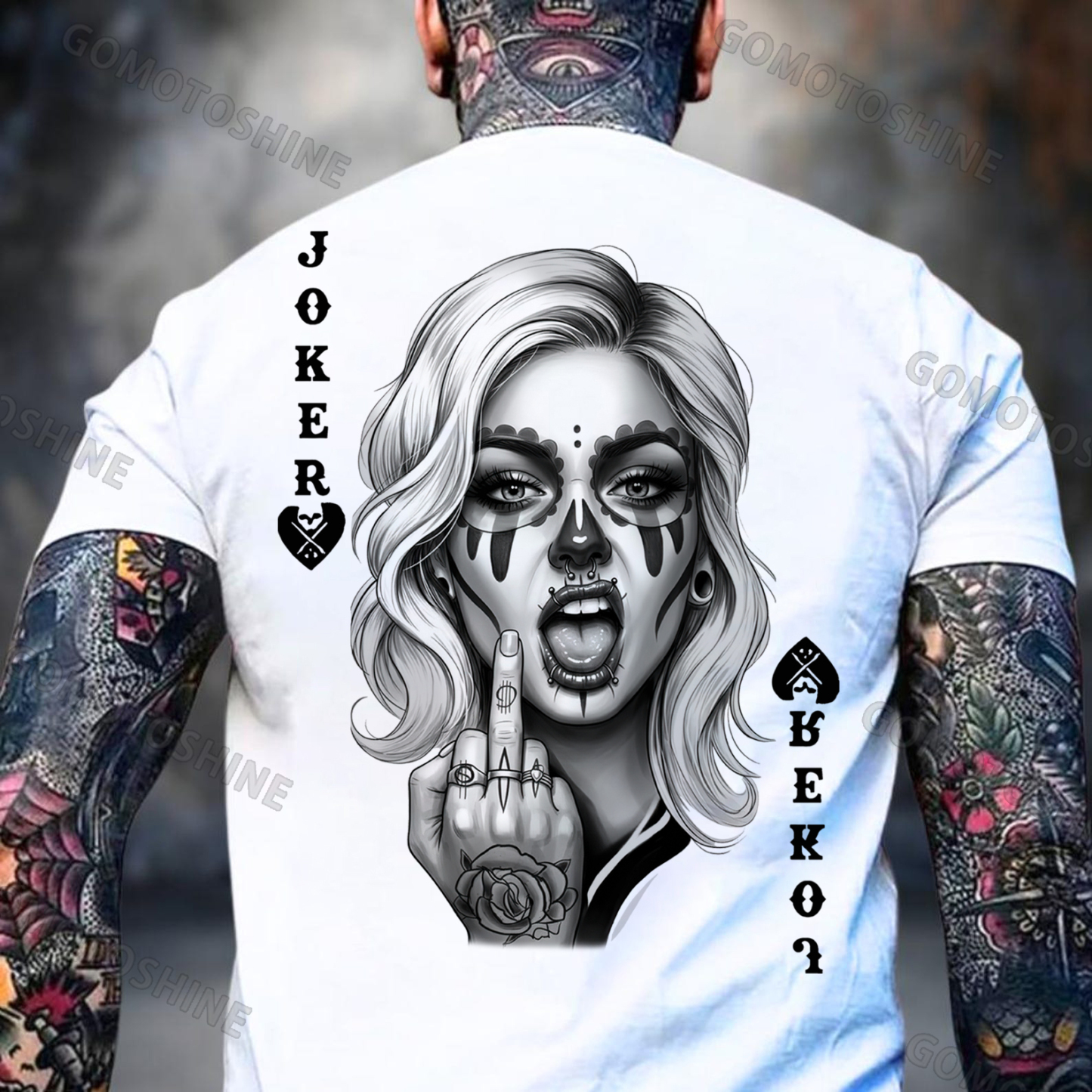 Poker Defiant Joker Lady Print Men's T-shirt Image - 2