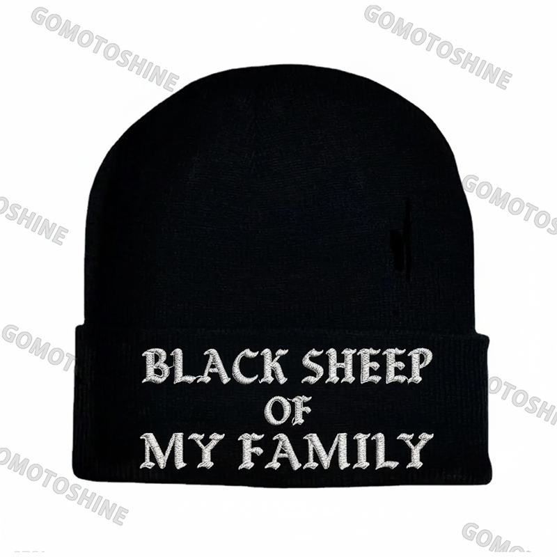 BLACK SHEEP OF MY FAMILY Embroidery Knit Cuffed Beanie Image - 1