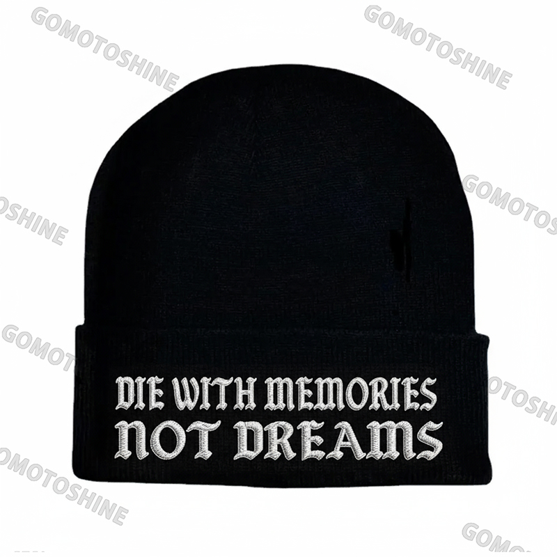 DIE WITH MEMORIES NOT DREAMS Embroidery Knit Cuffed Beanie Image - 1