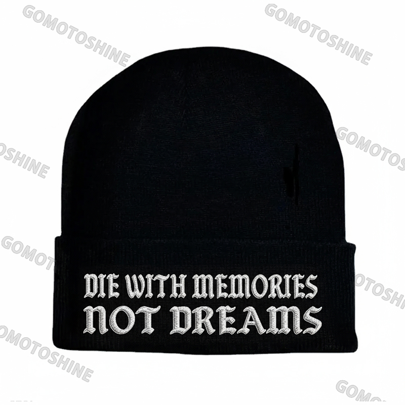 DIE WITH MEMORIES NOT DREAMS Embroidery Knit Cuffed Beanie Image - 1