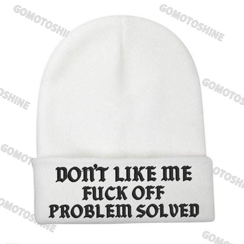 DON'T LIKE ME FUCK OFF PROBLEM SOLVED Embroidery Knit Cuffed Beanie Image - 2
