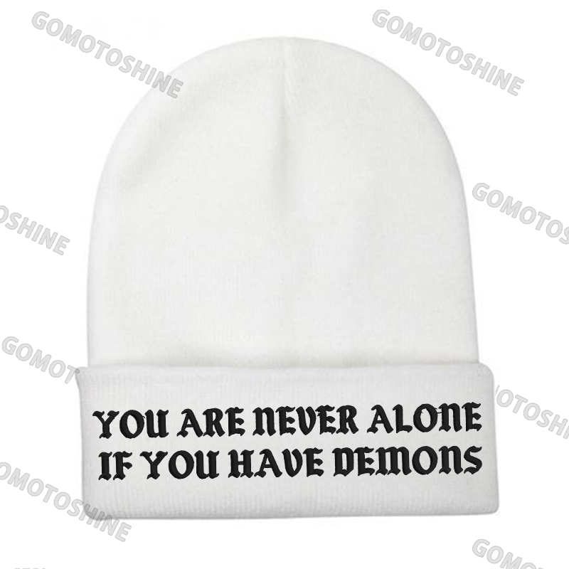 YOU ARE NEVER ALONE IF YOU HAVE DEMONS Embroidery Knit Cuffed Beanie Image - 2