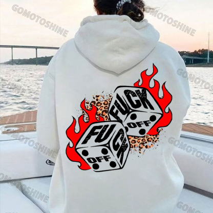 FUCK OFF Burning Dice Print Women's Hoodie Image - 1