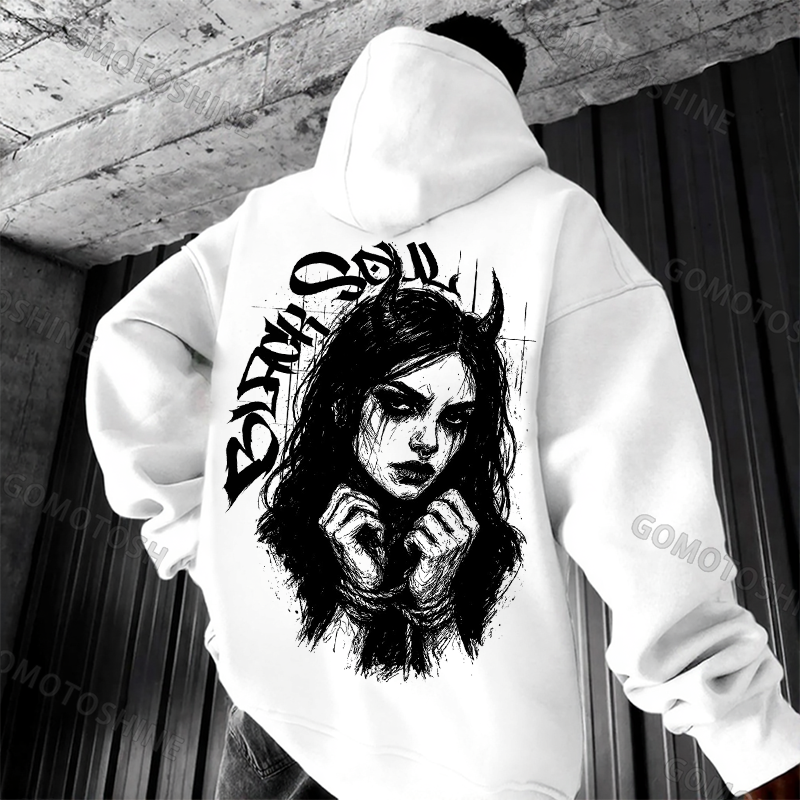 BLACK SOUL Devil Girl Print Men's Hoodie