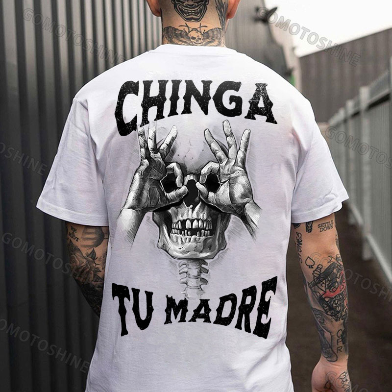 CHINGA TU MADRE Skull With OK Print Men's T-Shirt