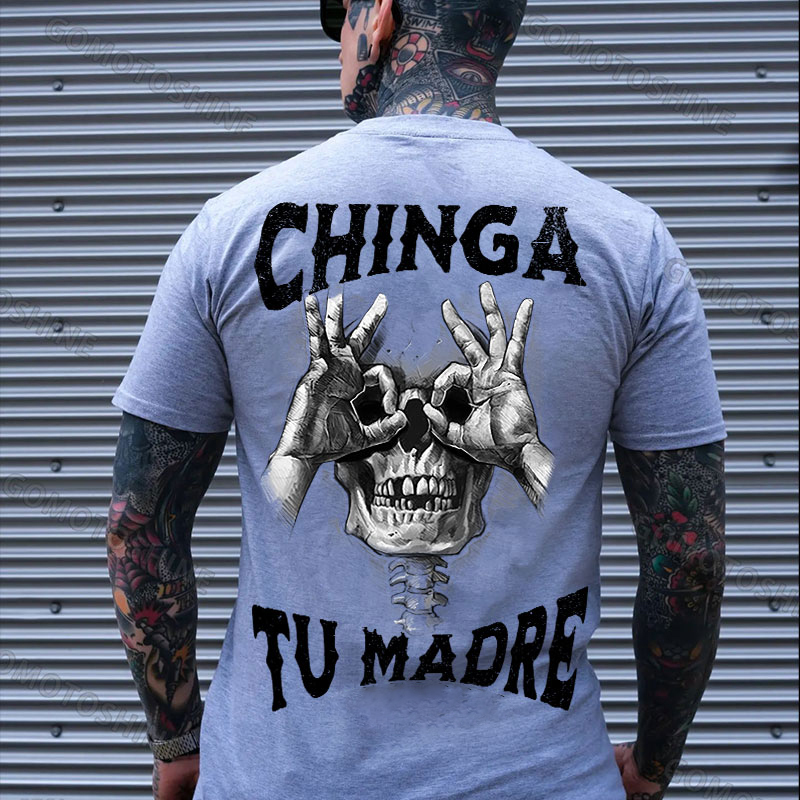 CHINGA TU MADRE Skull With OK Print Men's T-Shirt