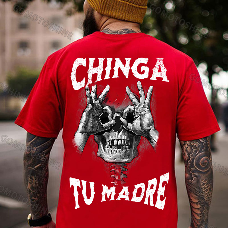 CHINGA TU MADRE Skull With OK Print Men's T-Shirt
