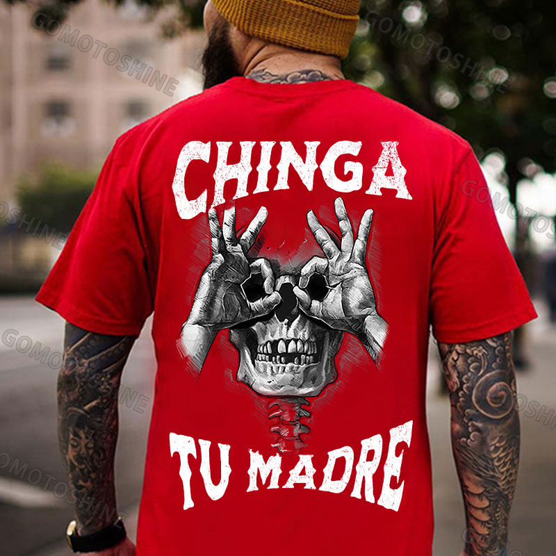 CHINGA TU MADRE Skull With OK Print Men's T-Shirt