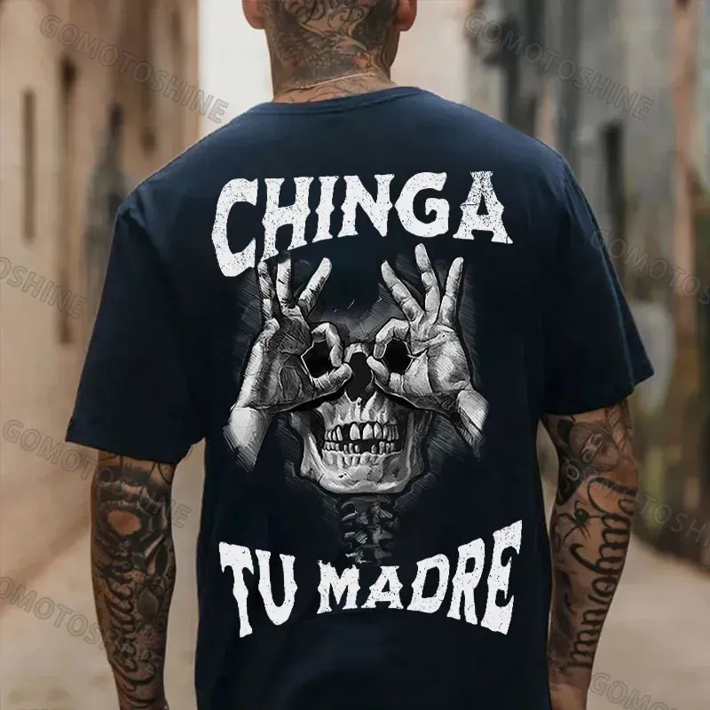 CHINGA TU MADRE Skull With OK Print Men's T-Shirt