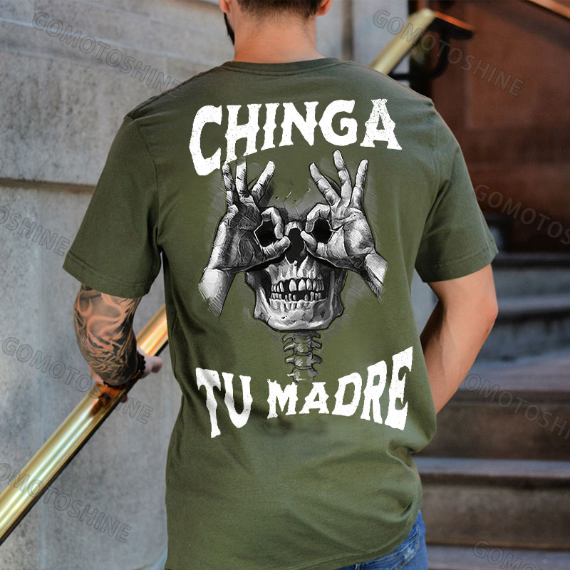 CHINGA TU MADRE Skull With OK Print Men's T-Shirt