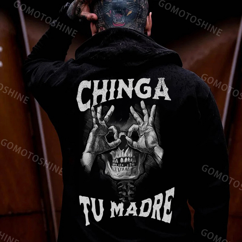 CHINGA TU MADRE Skull With OK Print Men's Hoodie