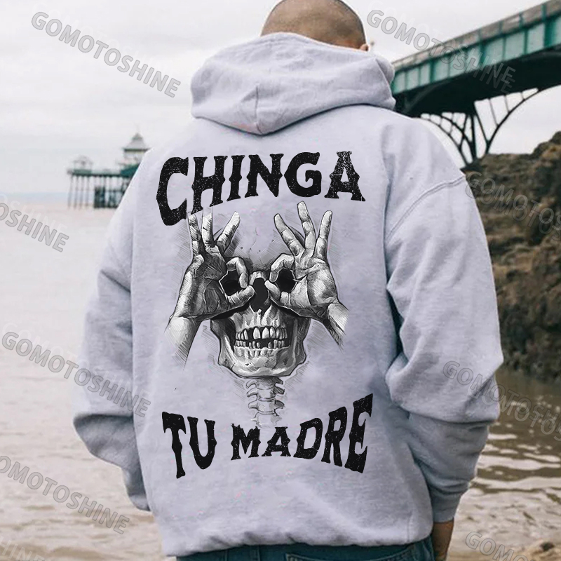 CHINGA TU MADRE Skull With OK Print Men's Hoodie