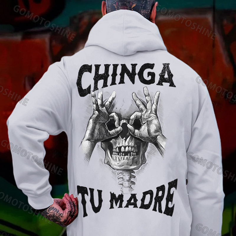CHINGA TU MADRE Skull With OK Print Men's Hoodie