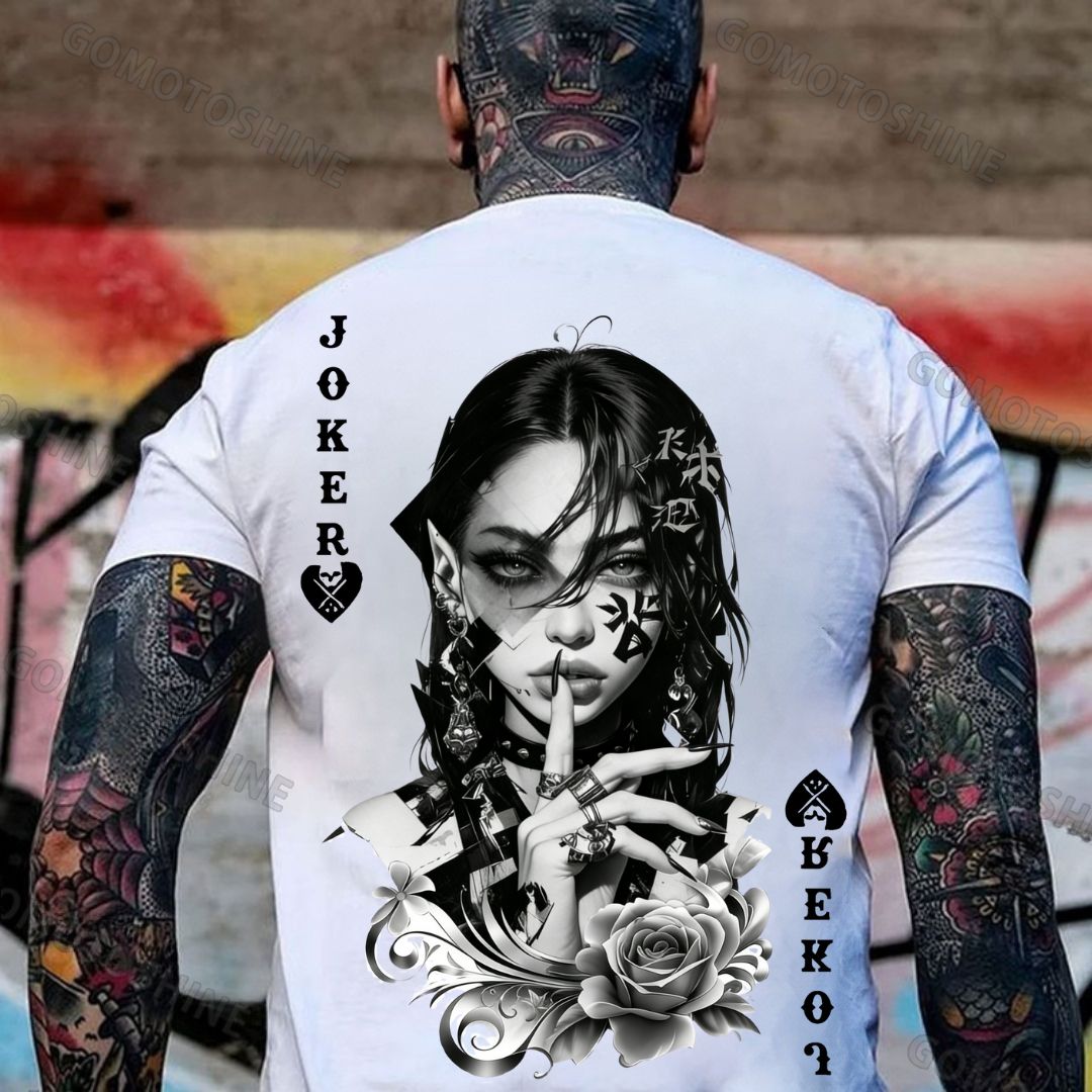 Poker Joker Keep Silent Punk Girl Print Men's T-shirt