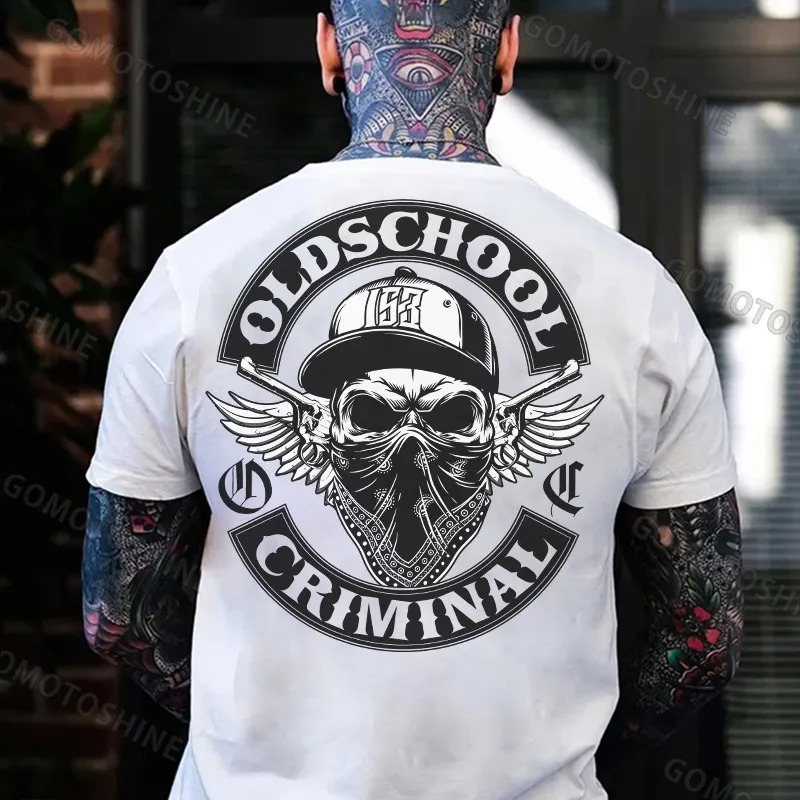 OLD SCHOOL CRIMINAL Hip-hop Skull Print Men's T-Shirt Image - 2