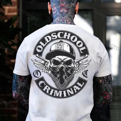 OLD SCHOOL CRIMINAL Hip-hop Skull Print Men's T-Shirt Image - 2
