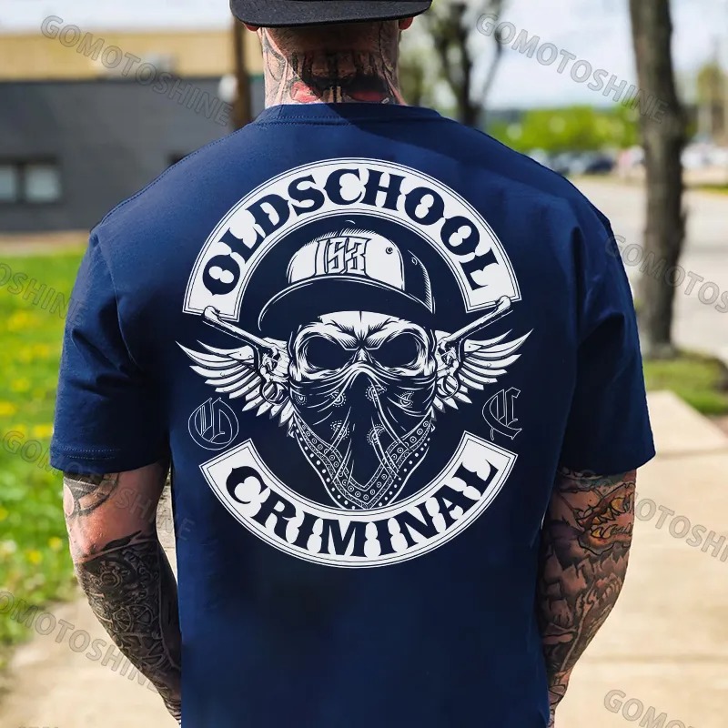 OLD SCHOOL CRIMINAL Hip-hop Skull Print Men's T-Shirt Image - 3