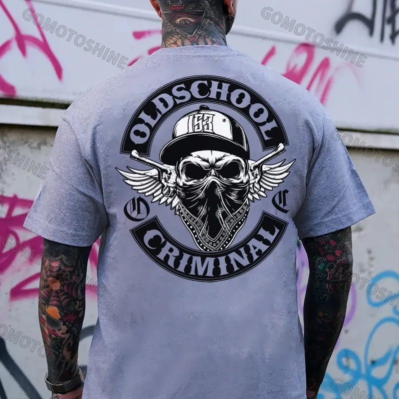 OLD SCHOOL CRIMINAL Hip-hop Skull Print Men's T-Shirt Image - 4
