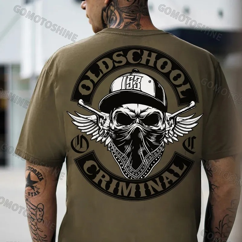 OLD SCHOOL CRIMINAL Hip-hop Skull Print Men's T-Shirt Image - 5