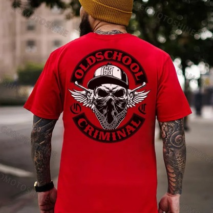 OLD SCHOOL CRIMINAL Hip-hop Skull Print Men's T-Shirt Image - 6