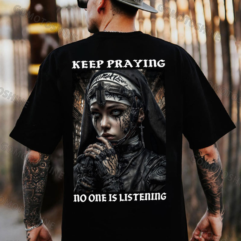 KEEP PRAYING no one is listening Gangster Nun Print Men's T-shirt Image - 1