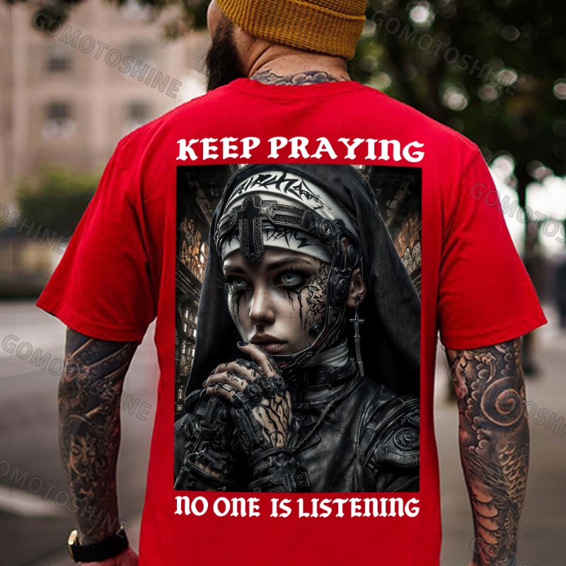 KEEP PRAYING no one is listening Gangster Nun Print Men's T-shirt Image - 6