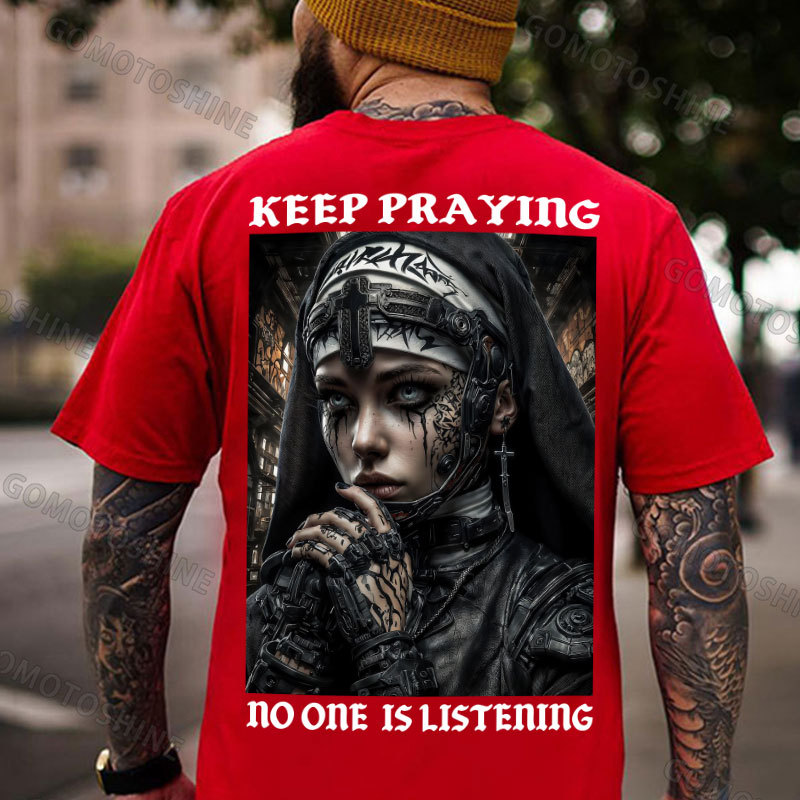 KEEP PRAYING no one is listening Gangster Nun Print Men's T-shirt Image - 6