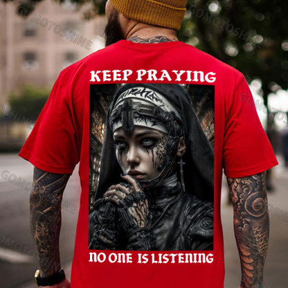 KEEP PRAYING no one is listening Gangster Nun Print Men's T-shirt Image - 6